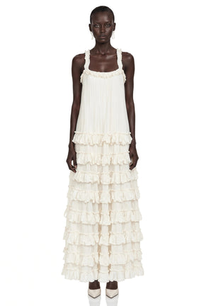 Leonie Neutral Tiered Ruffled Maxi Dress