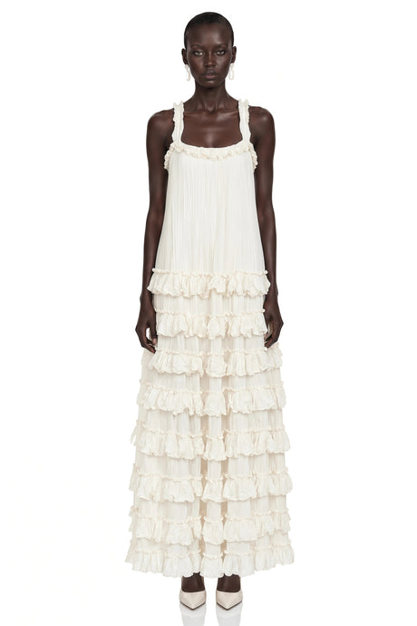 Raven Maxi Dress Neutral Tiered Ruffled