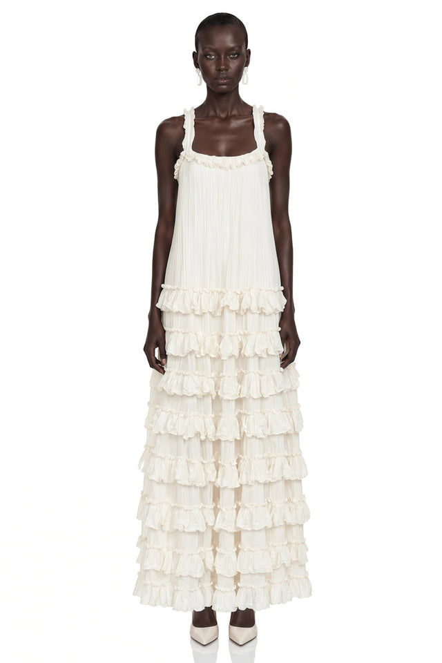 Leonie Neutral Tiered Ruffled Maxi Dress