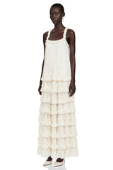Leonie Neutral Tiered Ruffled Maxi Dress