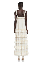 Leonie Neutral Tiered Ruffled Maxi Dress