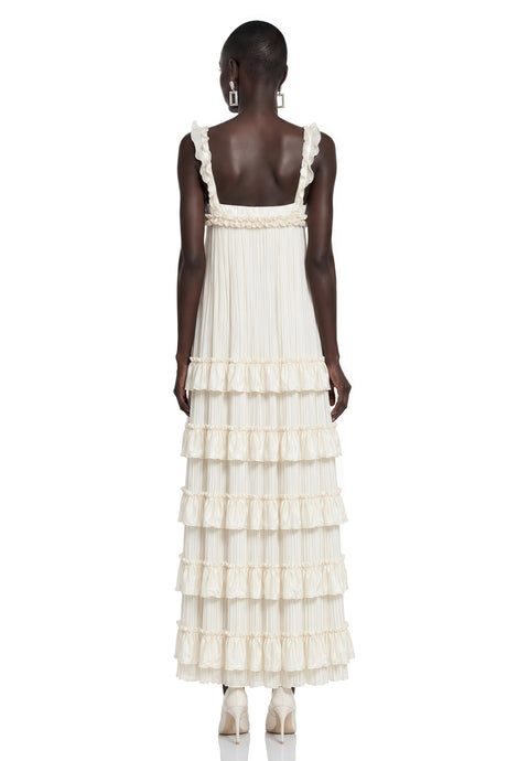 Raven Maxi Dress Neutral Tiered Ruffled