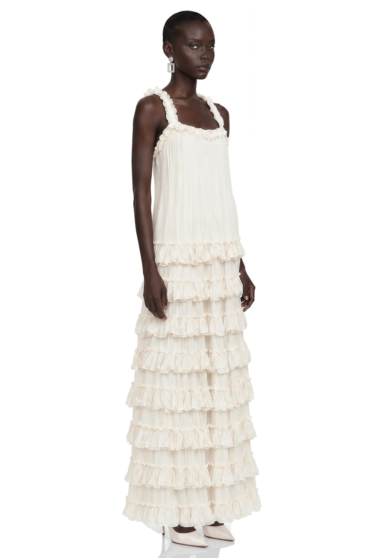 Leonie Neutral Tiered Ruffled Maxi Dress