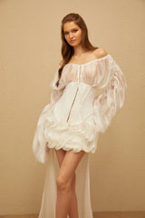 Léonie White Train Ruffled Corset Mini Dress