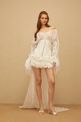 Léonie White Train Ruffled Corset Mini Dress