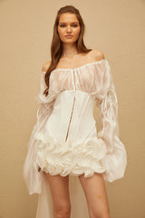 Léonie White Train Ruffled Corset Mini Dress
