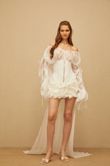 Léonie White Train Ruffled Corset Mini Dress