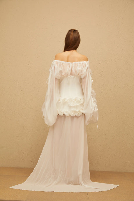 Yasmin Mini Dress White Train Ruffled Corset