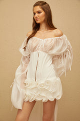Léonie White Train Ruffled Corset Mini Dress