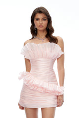 Leonor Pink Asymmetrical Ruffled Mini Dress