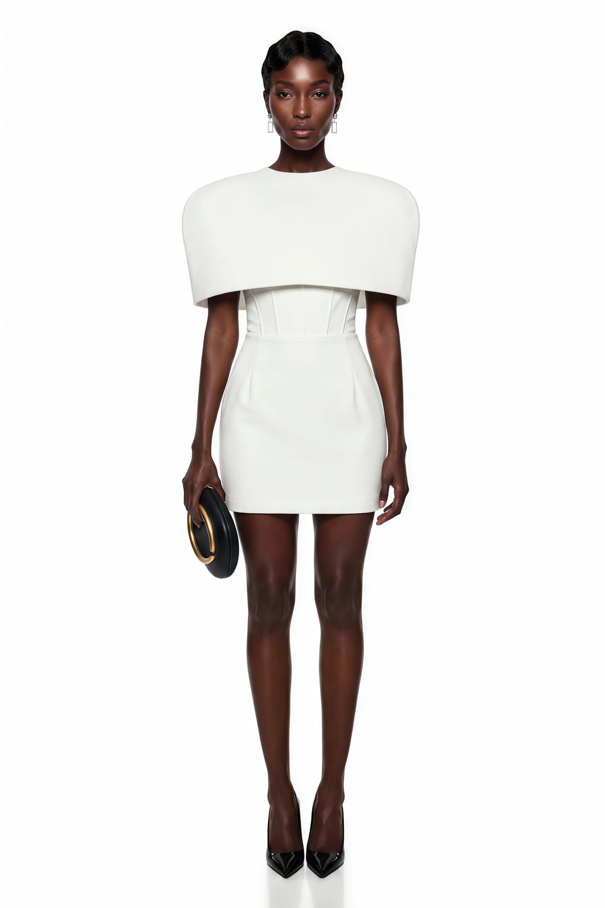 Leonora White Corset Mini Dress Set with Structured Cape