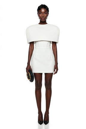 Leonora White Corset Mini Dress Set with Structured Cape