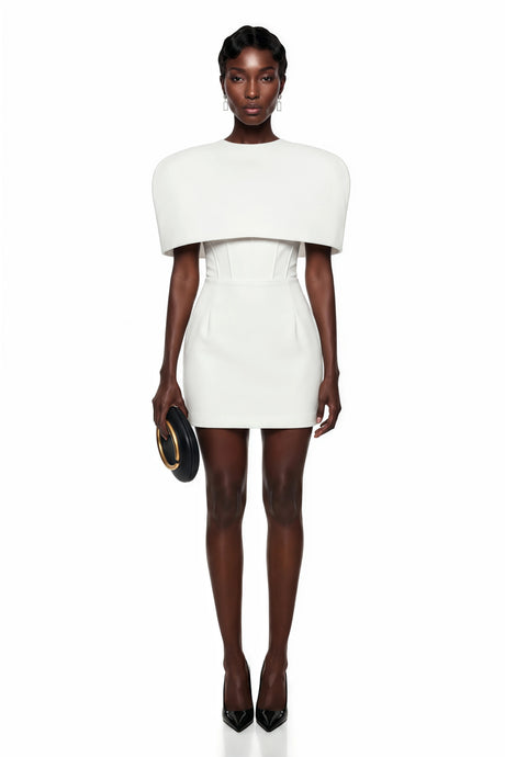 Brinley Mini Dress White Corset Set with Structured Cape