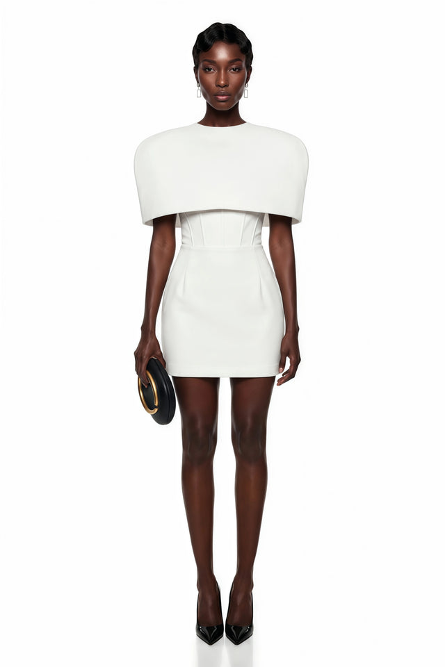 Leonora White Corset Mini Dress Set with Structured Cape