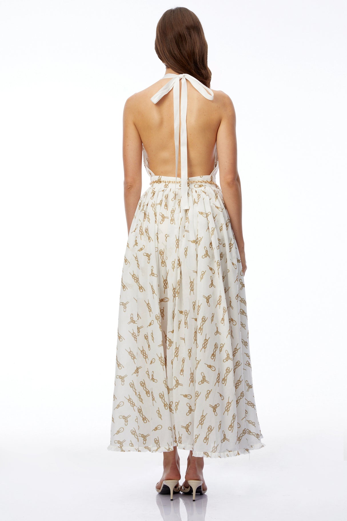 Leonora White Halterneck Ruched Maxi Dress