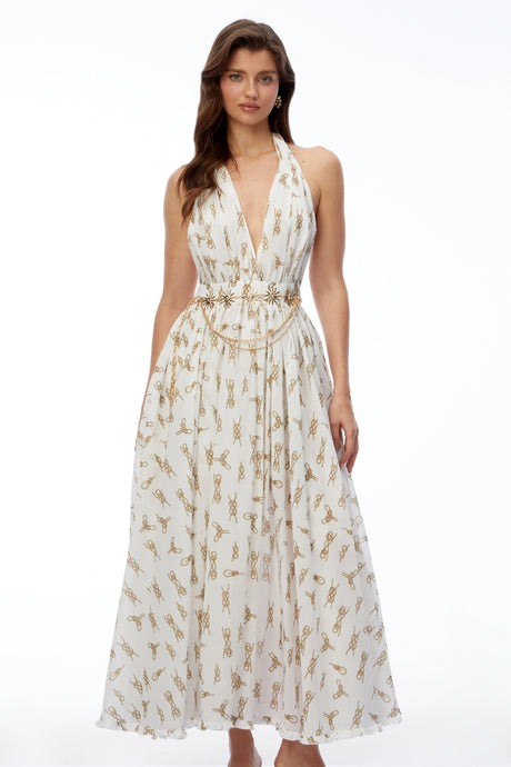 Renata Maxi Dress White Halterneck Ruched