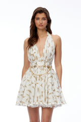 Leonora White Halterneck Ruched Mini Dress