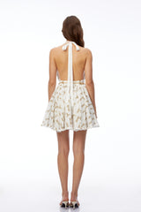 Leonora White Halterneck Ruched Mini Dress