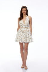 Leonora White Halterneck Ruched Mini Dress
