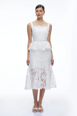 Leontine White Lace Peplum Midi Dress