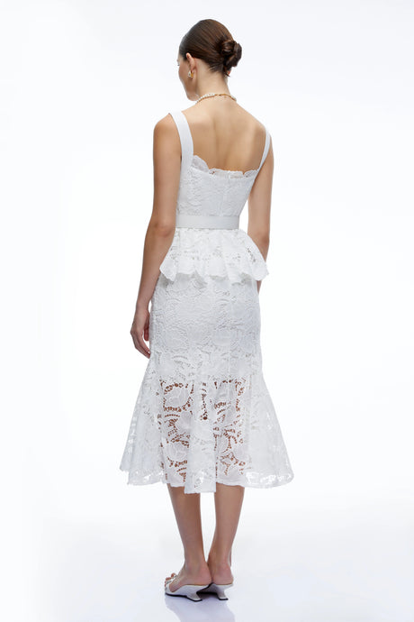 Julia Midi Dress White Lace Peplum