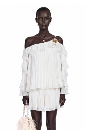 Lesley White OffShoulder Ruffled Pleated Top  Skirt Set