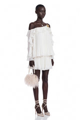 Lesley White OffShoulder Ruffled Pleated Top  Skirt Set
