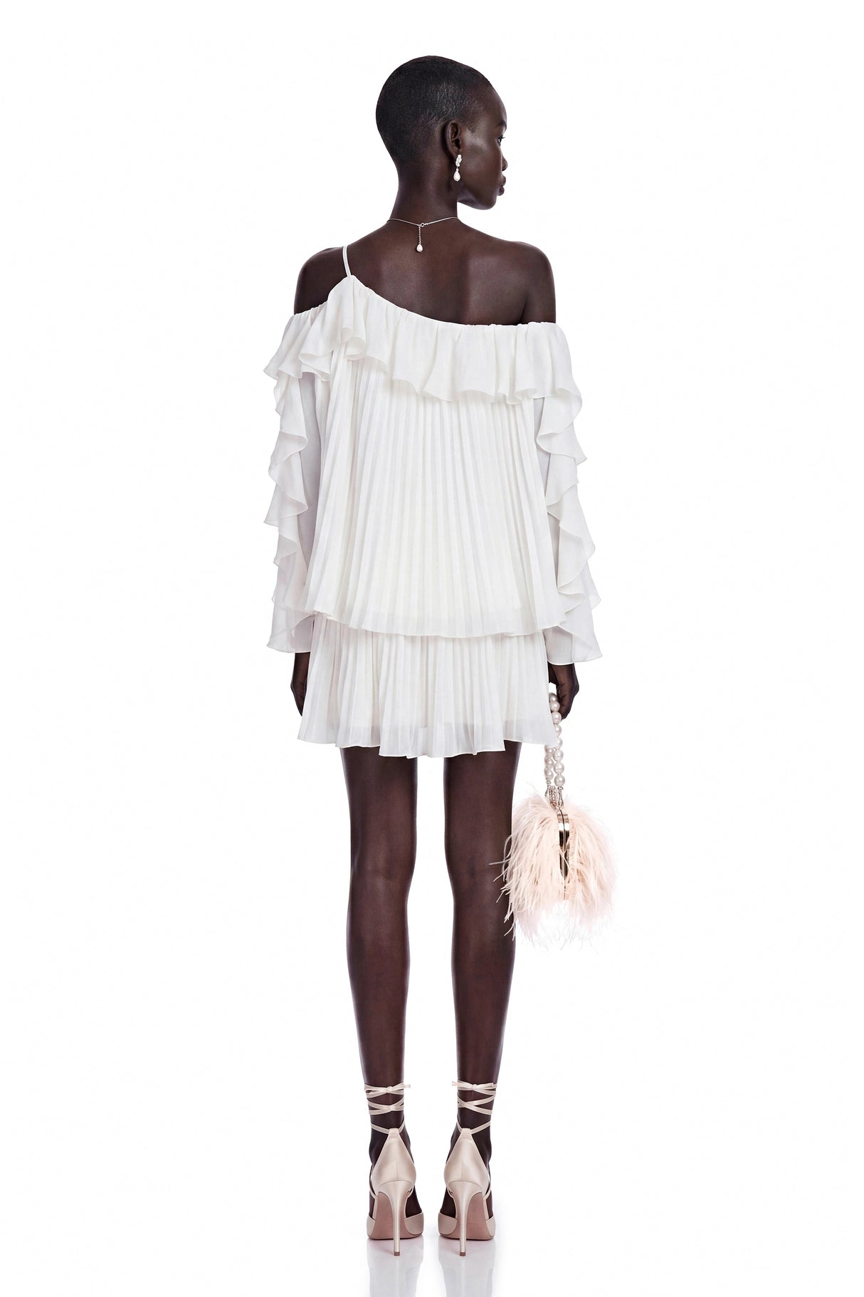 Lesley White OffShoulder Ruffled Pleated Top  Skirt Set