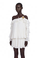 Lesley White OffShoulder Ruffled Pleated Top  Skirt Set