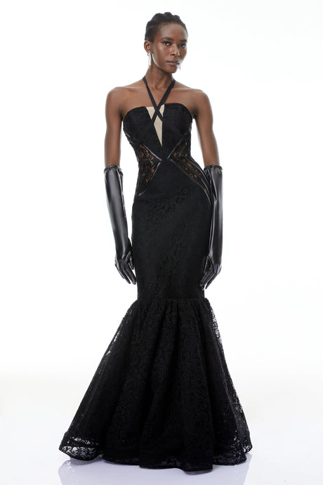 Amalia Maxi Dress Black Halterneck Mermaid