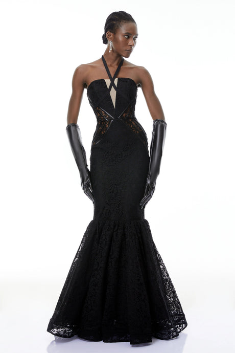 Amalia Maxi Dress Black Halterneck Mermaid