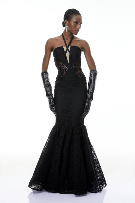 Amalia Maxi Dress Black Halterneck Mermaid