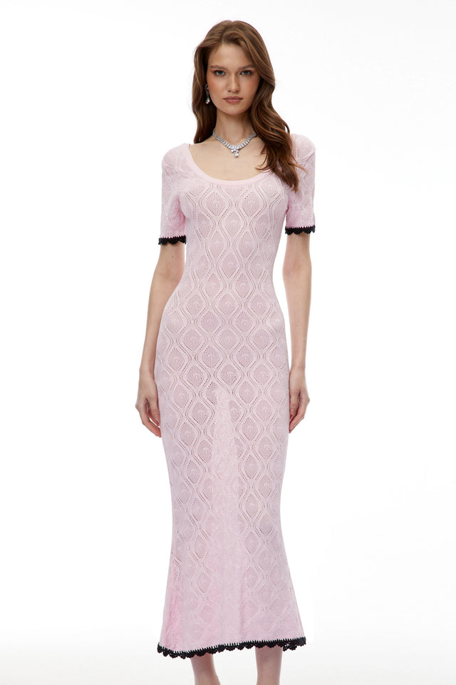 Leucothea Pink Textured Knit Midi Dress