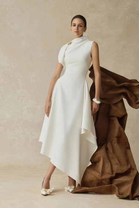 Lorelei Midi Dress White Asymmetrical Flared