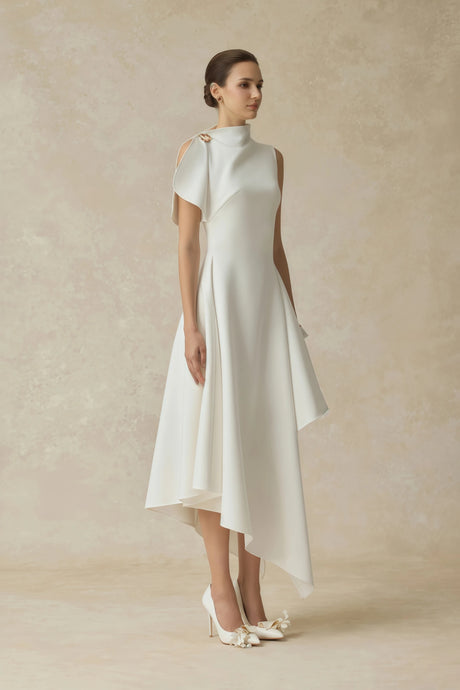 Lorelei Midi Dress White Asymmetrical Flared