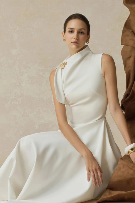 Lorelei Midi Dress White Asymmetrical Flared