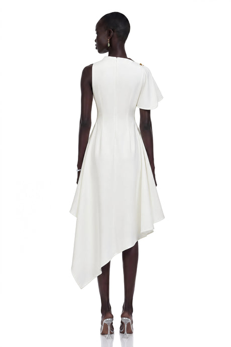Eden Midi Dress White Asymmetrical Flared