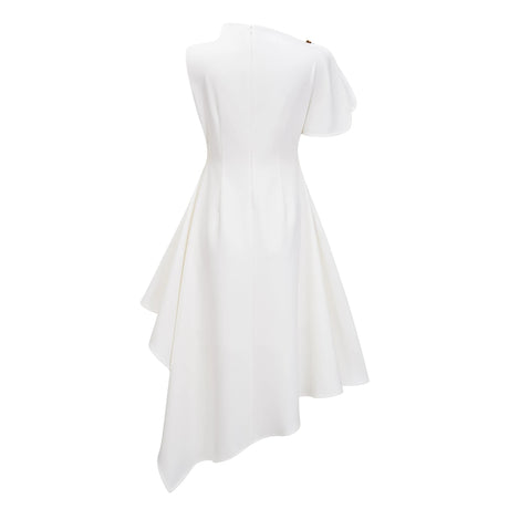 Eden Midi Dress White Asymmetrical Flared