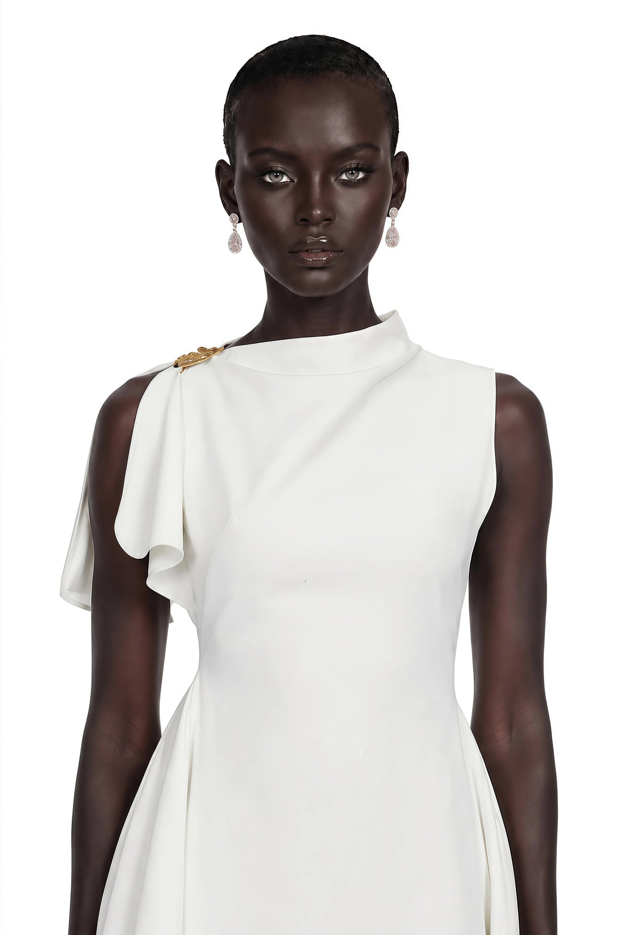 Liana White Asymmetrical Flared Midi Dress