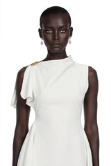 Liana White Asymmetrical Flared Midi Dress