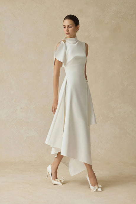 Lorelei Midi Dress White Asymmetrical Flared