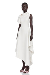 Liana White Asymmetrical Flared Midi Dress
