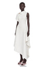 Liana White Asymmetrical Flared Midi Dress