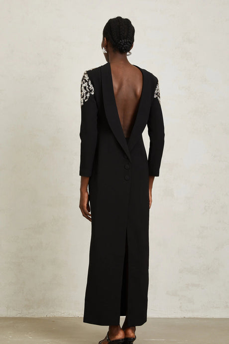 Genevieve Maxi Dress Black Open Back Embellished