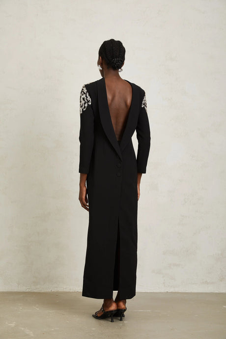Genevieve Maxi Dress Black Open Back Embellished