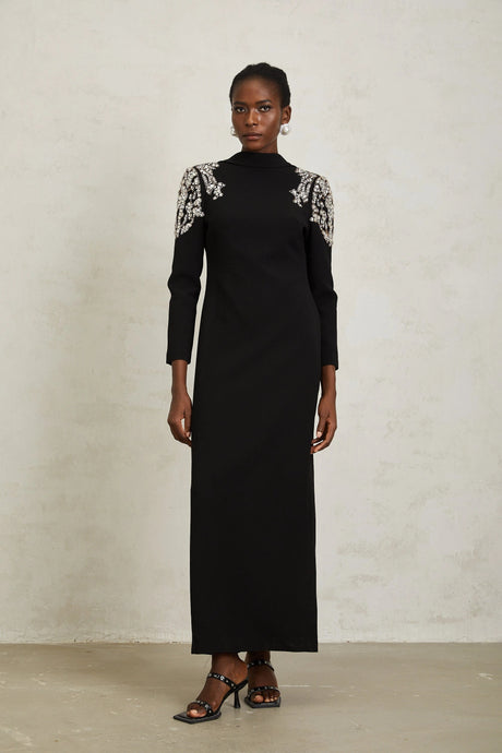 Genevieve Maxi Dress Black Open Back Embellished