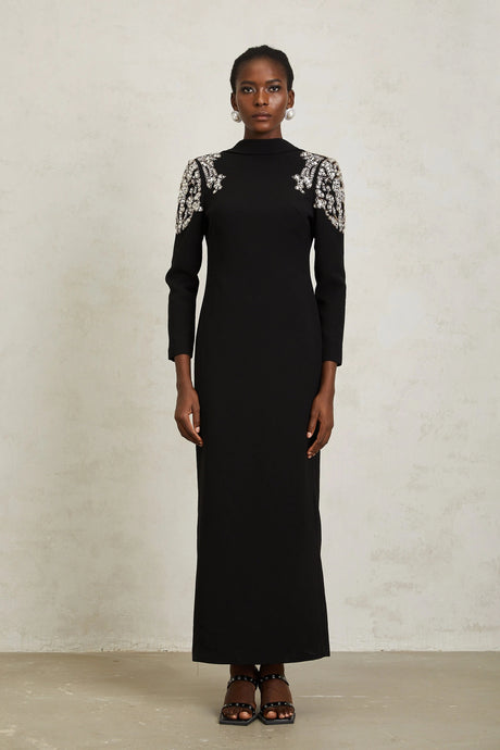Genevieve Maxi Dress Black Open Back Embellished