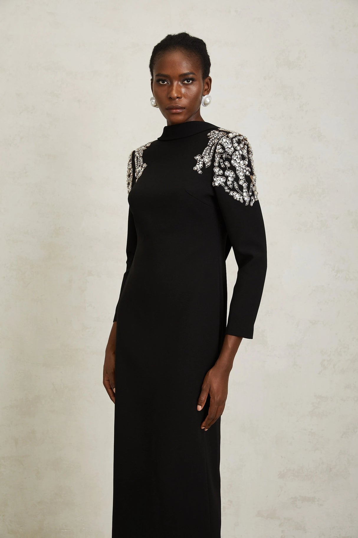 Lidia Black Open Back Embellished Maxi Dress