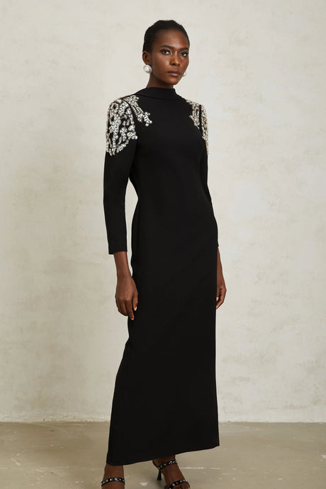 Genevieve Maxi Dress Black Open Back Embellished