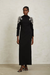 Lidia Black Open Back Embellished Maxi Dress